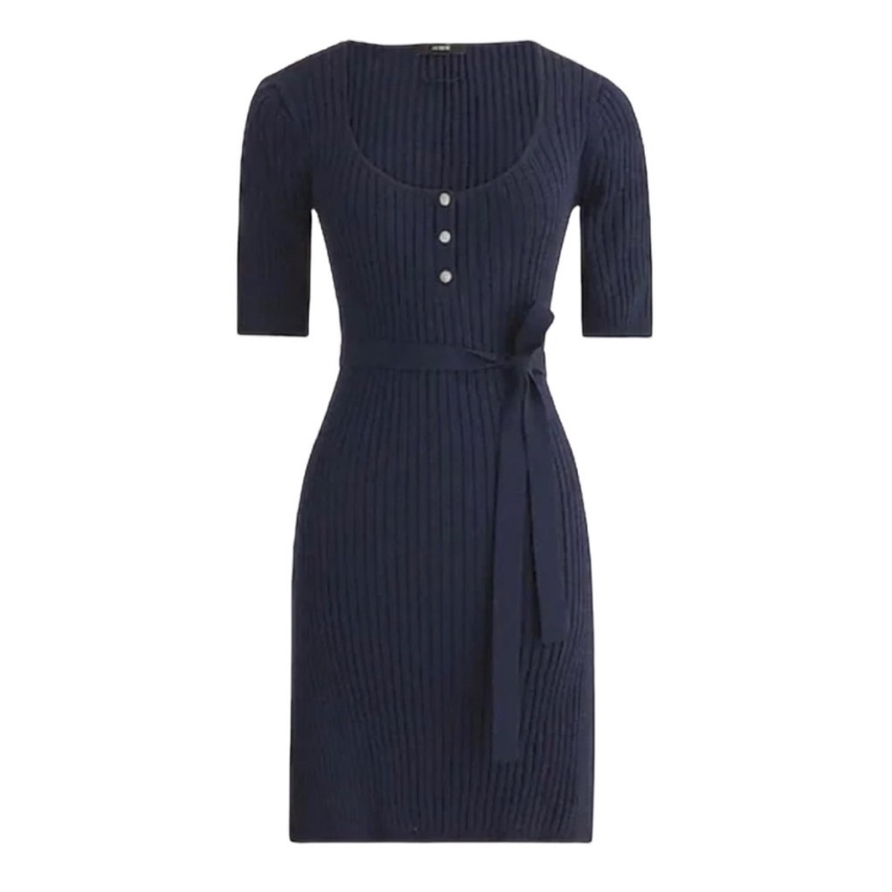 J. Crew Dress Belted Mini Sweater Dress in Navy Size L NWT